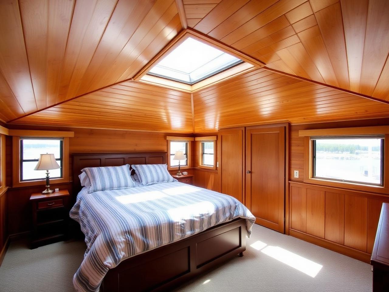 Primary bedroom at Lake Union Floating Home